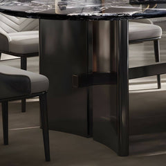 Modern Black Marble Dining Set with Trestle Metal Base - Oval Table Dining Room Sets
