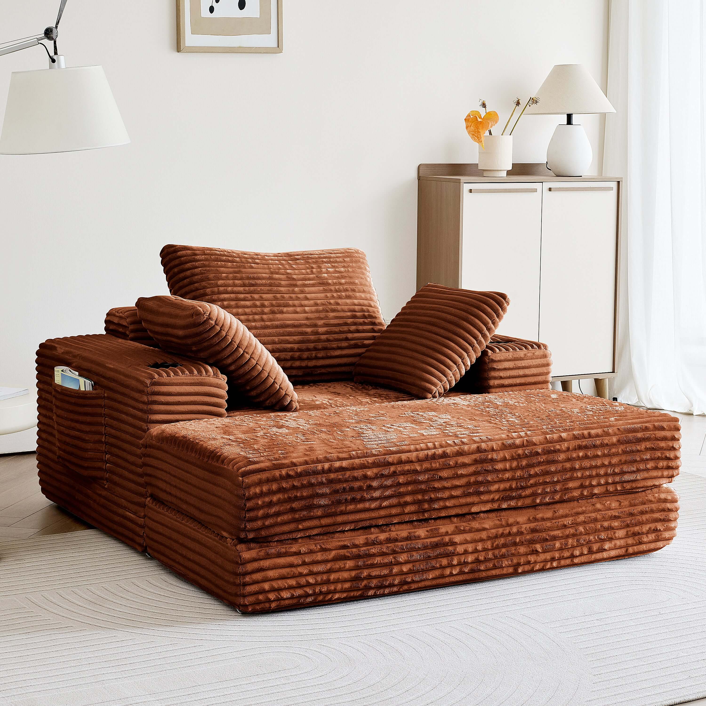 Modern oversize chaise lounge sofa bed measuring 53.5 inches, perfect for stylish living spaces