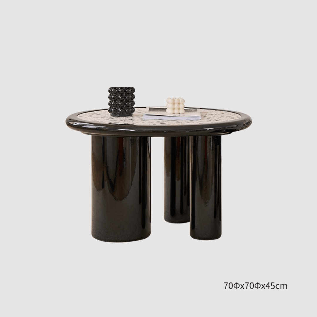 Round terrazzo coffee table with elegant design, perfect for adding sophistication to your living room