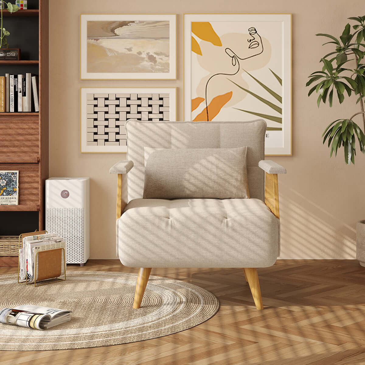 3-in-1 folding sofa chair bed with armrests, available in three sizes for versatile seating and sleeping