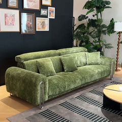 Green Chenille Big Comfy Couch – Adjustable Headrest, Water-Resistant