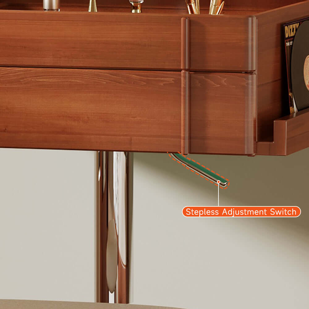 Small vintage-style solid wood vanity table with movable flip-top mirror for bedroom