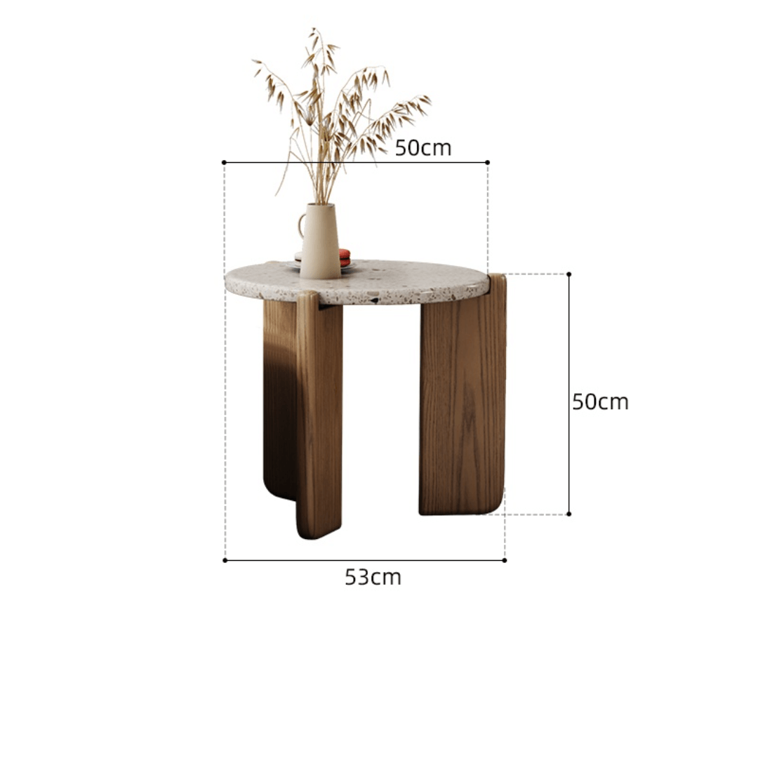Round Nordic-inspired terrazzo coffee table with quality wooden legs, perfect for modern living rooms