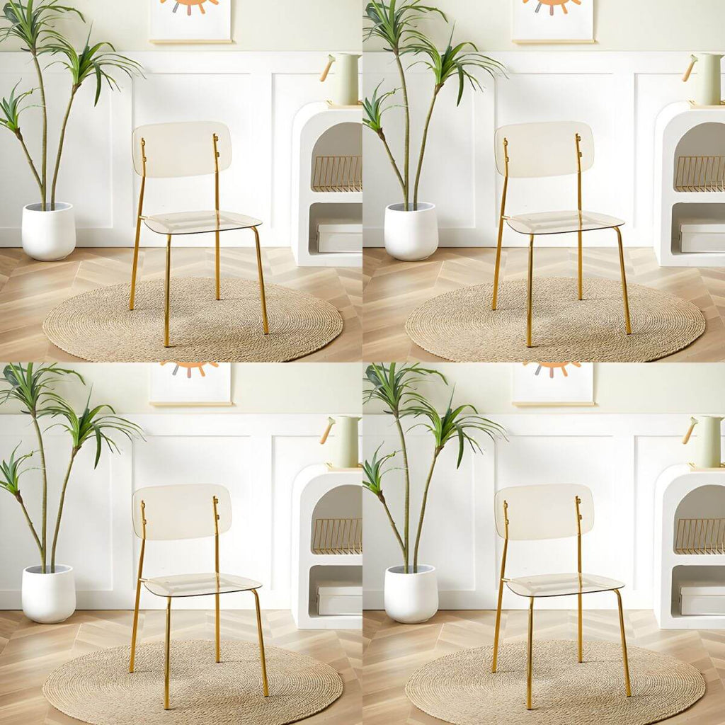 Transparent acrylic dining chair with modern design, perfect for living room and kitchen seating