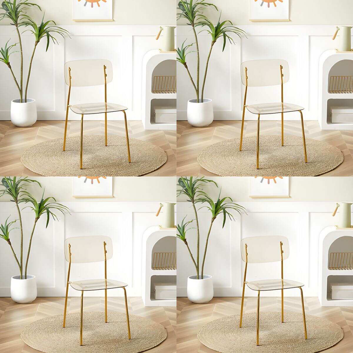 Transparent acrylic dining chair with modern design, perfect for living room and kitchen seating