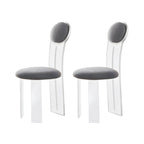 Contemporary upholstered dining chair with clear acrylic frame for kitchen seating