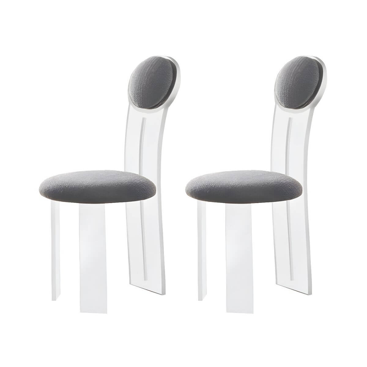 Contemporary upholstered dining chair with clear acrylic frame for kitchen seating