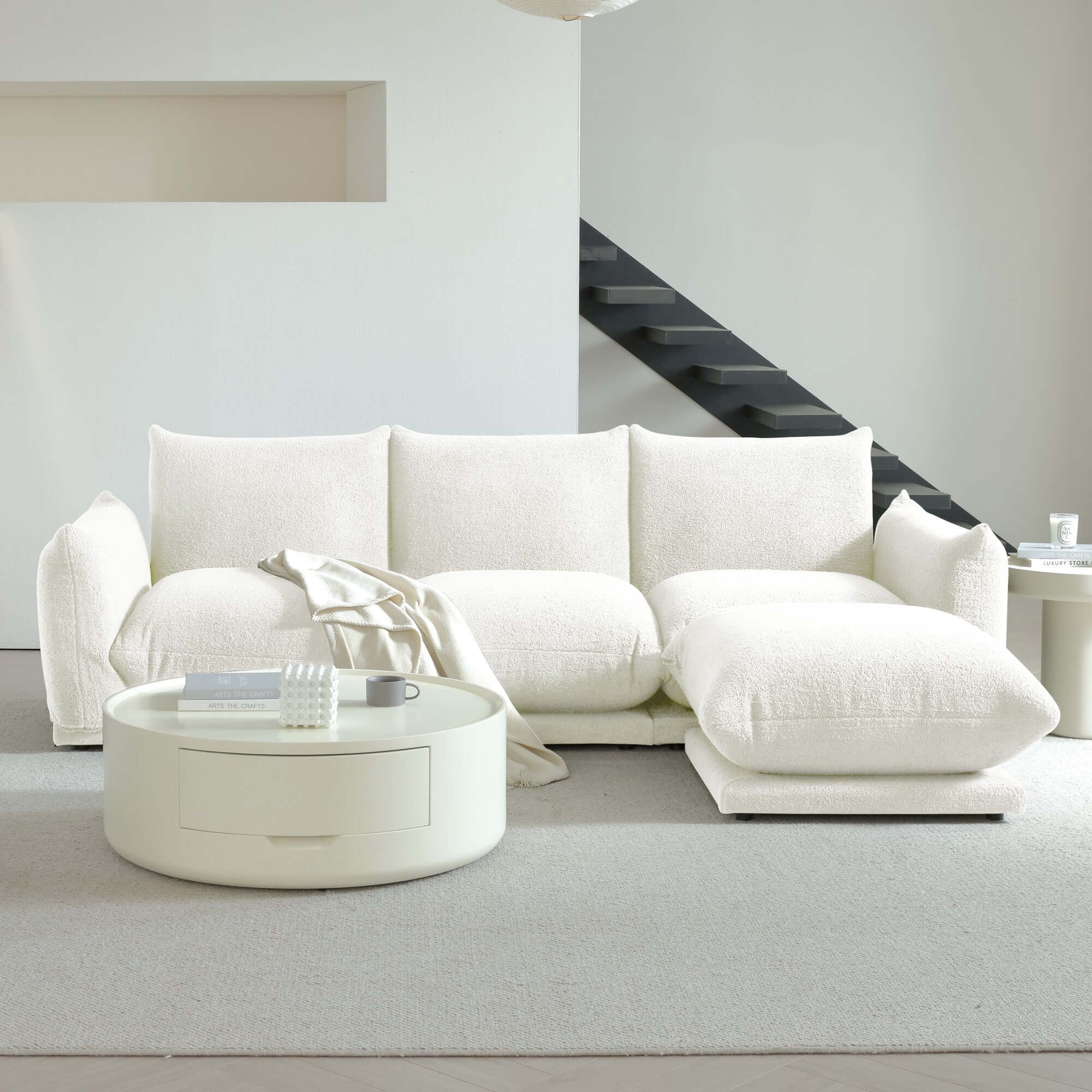 Oversized modern modular cloud sectional couch with lambswool fabric and chaise lounge