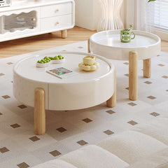 2-Piece Modern Round Nesting Coffee Table Set with a Drawer & 3 Legs