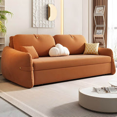 Modern Orange Polyester Blend Sleeper Sofa with Scratch-Resistant Function and Detachable Mattress Futons