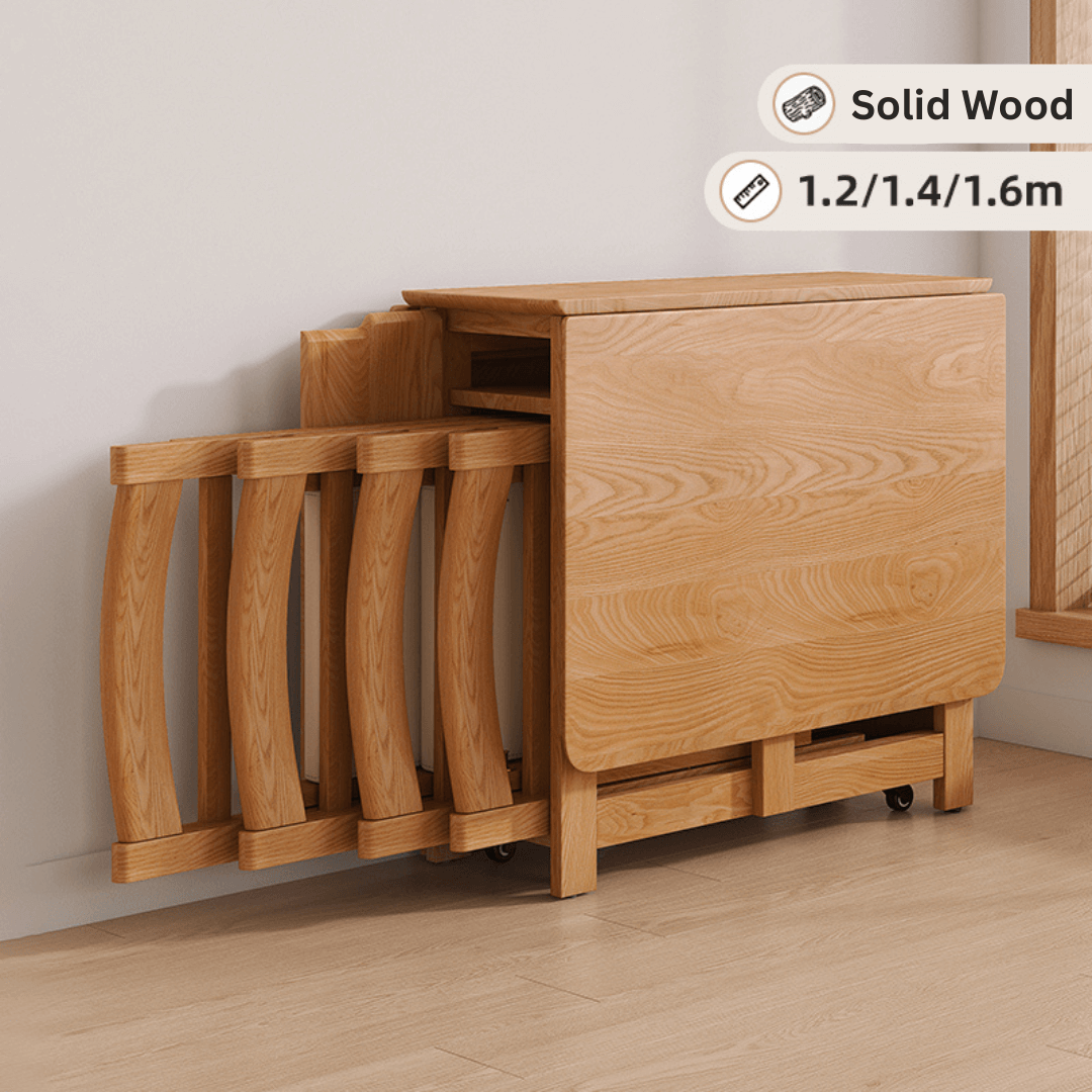 Solid wood folding dining set with chairs, versatile and space-saving furniture for dining rooms