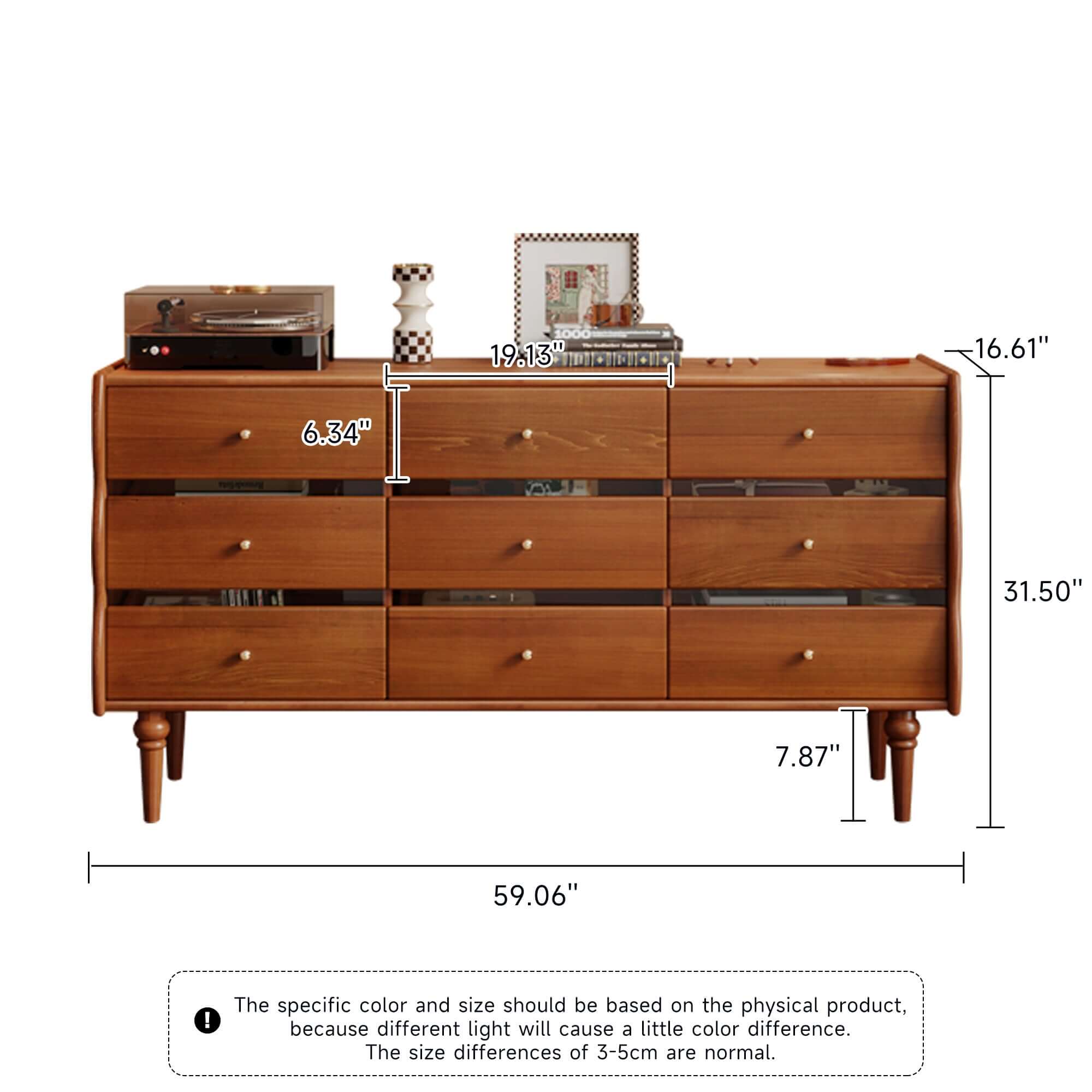 Solid wood chest with six or nine drawers for entryway storage and organization