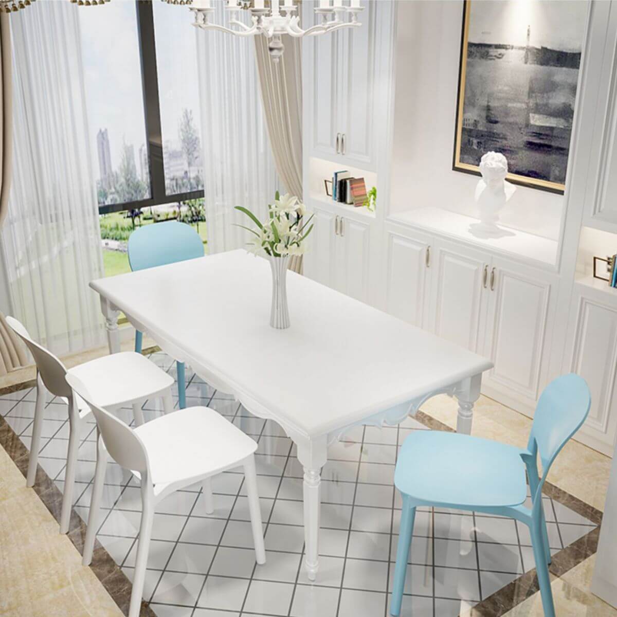 Stackable Nordic dining chair with acrylic legs and ergonomic backrest for modern dining rooms