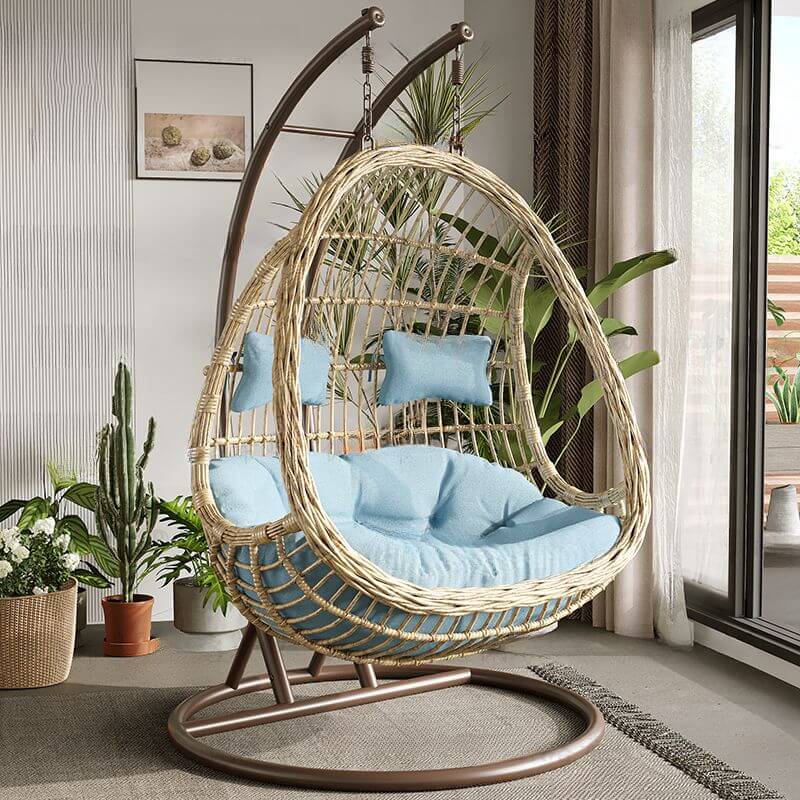 Waterproof tropical porch swing with alloy stand, pads, and chain for outdoor comfort