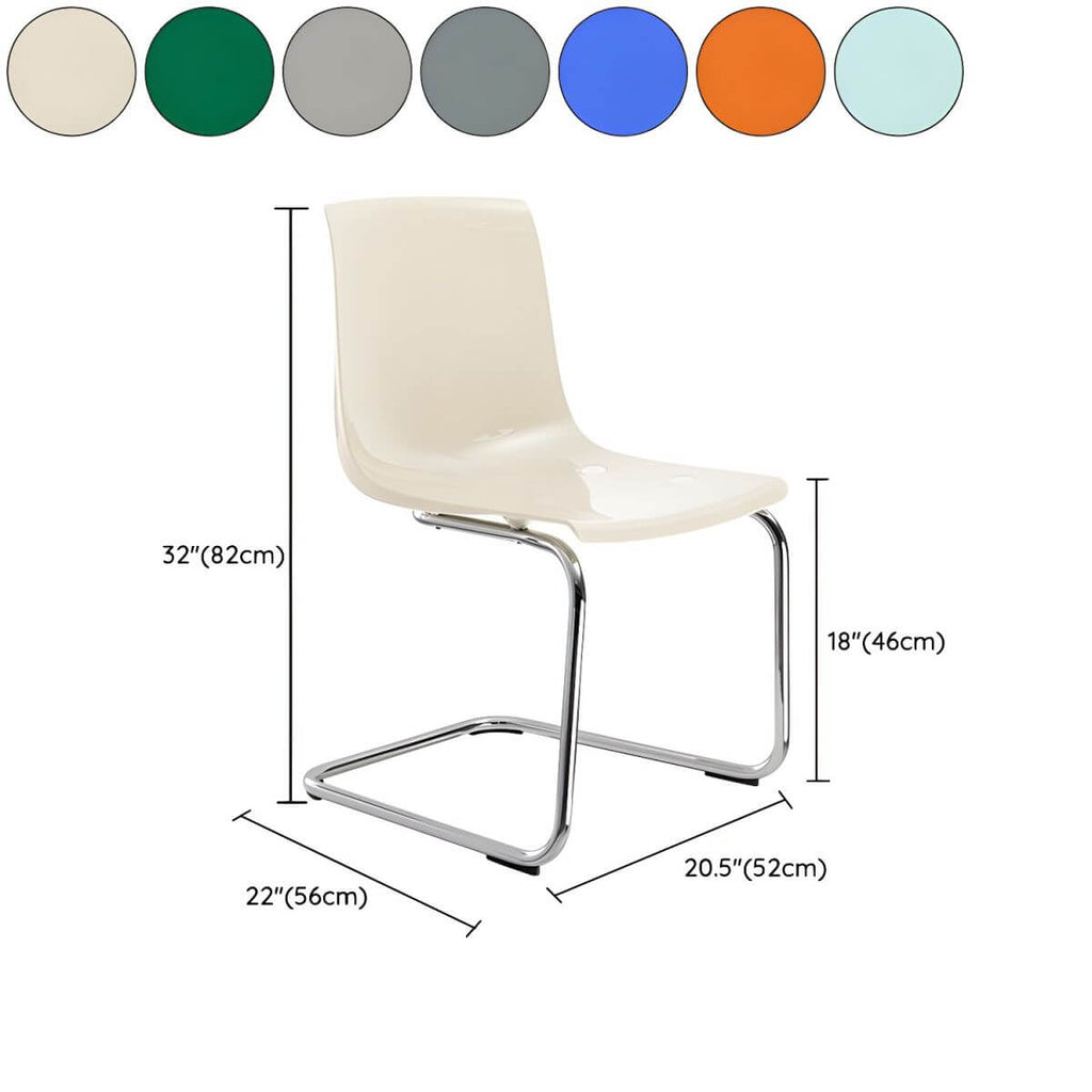 Scandinavian style plastic and acrylic dining side chair with silver legs, non-upholstered design