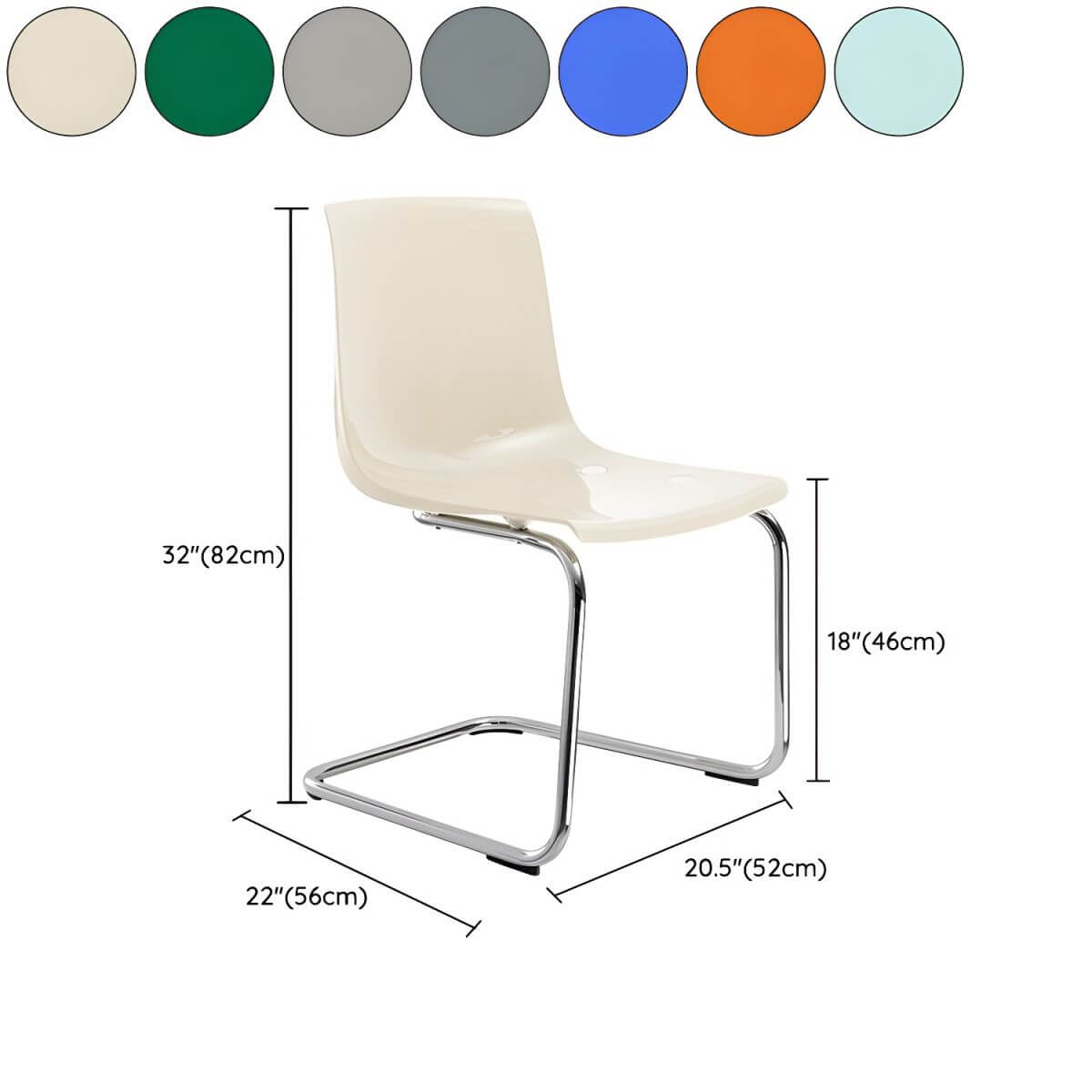 Scandinavian style plastic and acrylic dining side chair with silver legs, non-upholstered design