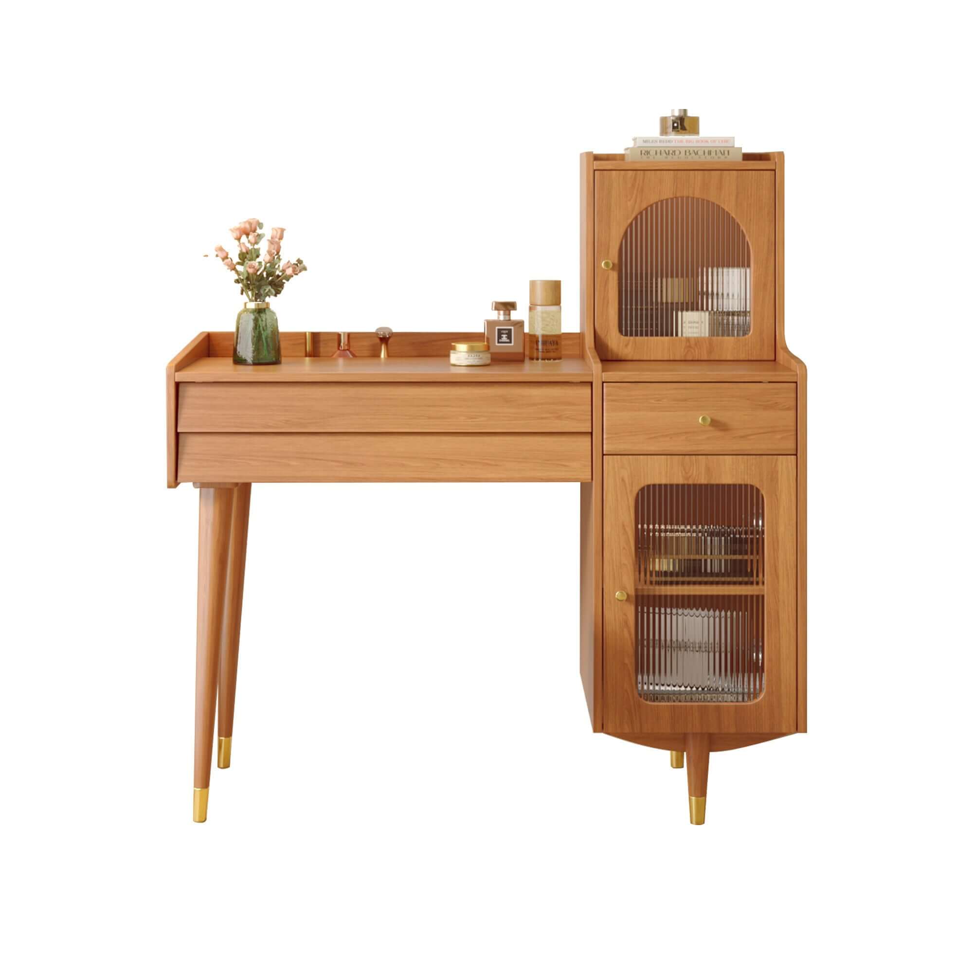 Wooden storage dressing table with adjustable side cabinet for versatile organization