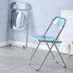 Scandinavian style dining chair with silver metal legs and plastic acrylic seat