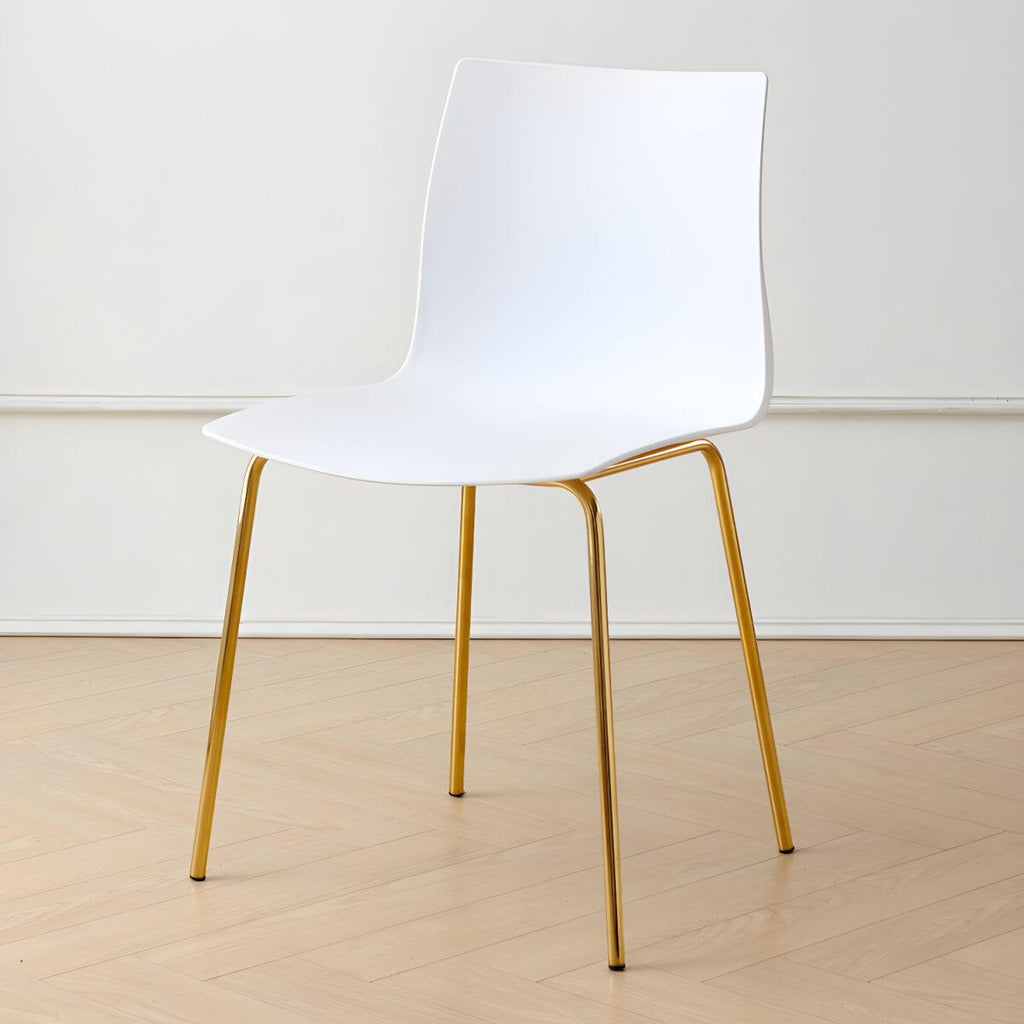 Modern plastic and acrylic side chair with metal legs, ideal for kitchen and dining rooms