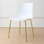 Modern plastic and acrylic side chair with metal legs, ideal for kitchen and dining rooms