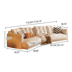 Leather Curved Couch French Vintage Luxury Corner Sofa