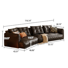 Leather Curved Couch French Vintage Luxury Corner Sofa