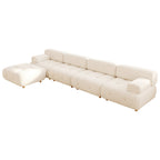 White modern L-shaped modular boucle sectional sofa loveseat with wood legs