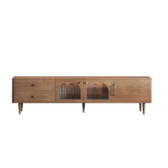 Modern TV Stand for TVs up to 85" Storage Cabinet with 2 Glass Doors and Drawers