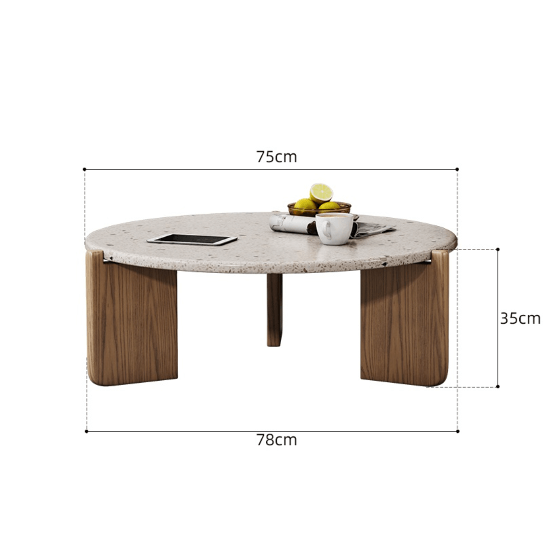 Round Nordic-inspired terrazzo coffee table with quality wooden legs, perfect for modern living rooms