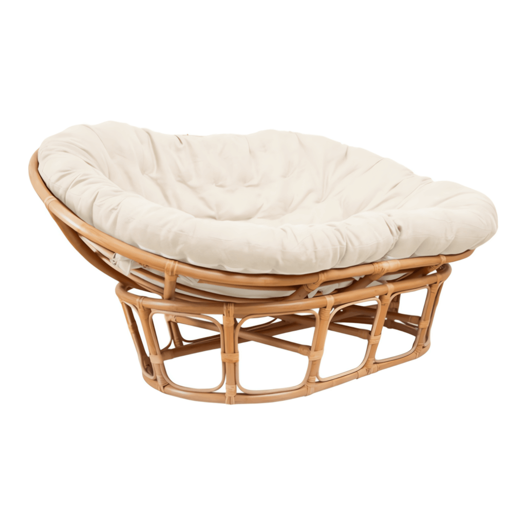 Cozy natural rattan papasan chair available in single or double size for comfortable lounging