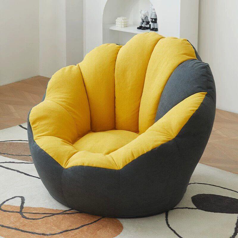 Lemon color cotton blend Papasan chair with slipcover and sewn pillow back accent