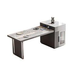 Slate Island Extendable Dining Table with Storage Cabinet Integrated