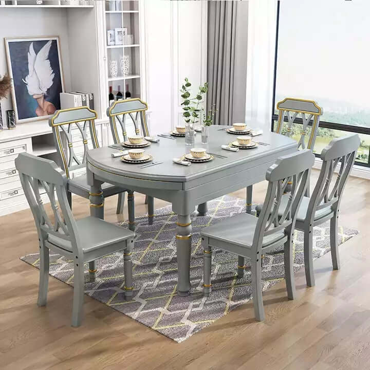 7-Piece Grey Dining Set With 2-in-1 Table & Slat Chairs Main image