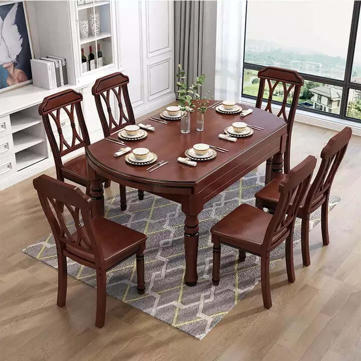 7-Piece Grey Dining Set With 2-in-1 Table & Slat Chairs