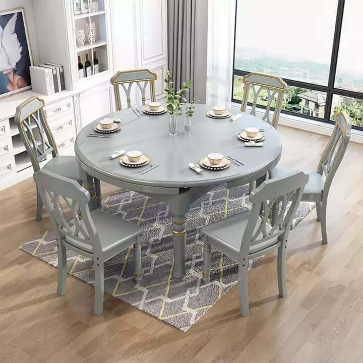 7-Piece Grey Dining Set With 2-in-1 Table & Slat Chairs Secondary image