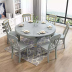 7-Piece Grey Dining Set With 2-in-1 Table & Slat Chairs