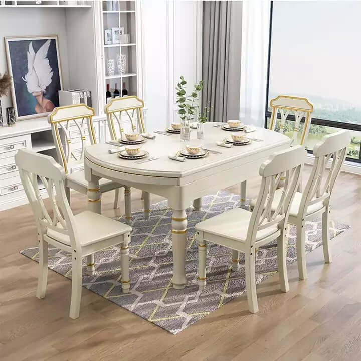 7-Piece Grey Dining Set With 2-in-1 Table & Slat Chairs