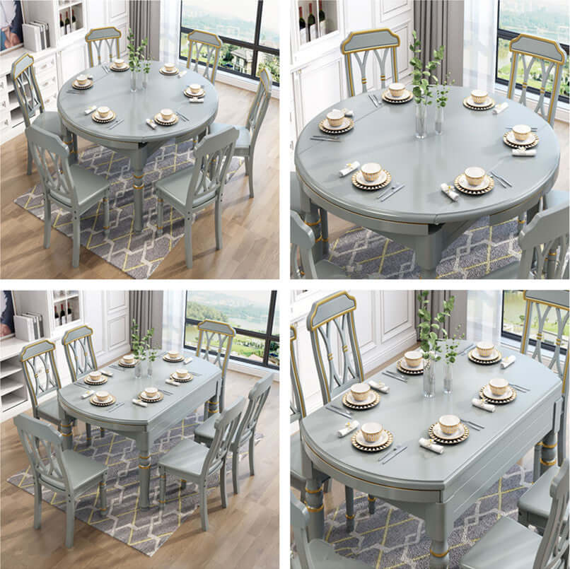 7-Piece Grey Dining Set With 2-in-1 Table & Slat Chairs Main Product Image