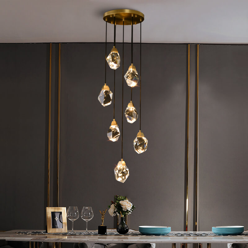 7-Tier Asymmetrical Crystal Chandelier in Gold with LED Lighting