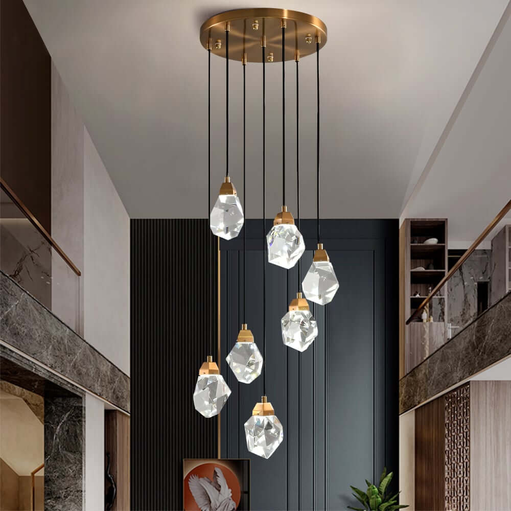7-Tier Asymmetrical Crystal Chandelier in Gold with LED Lighting