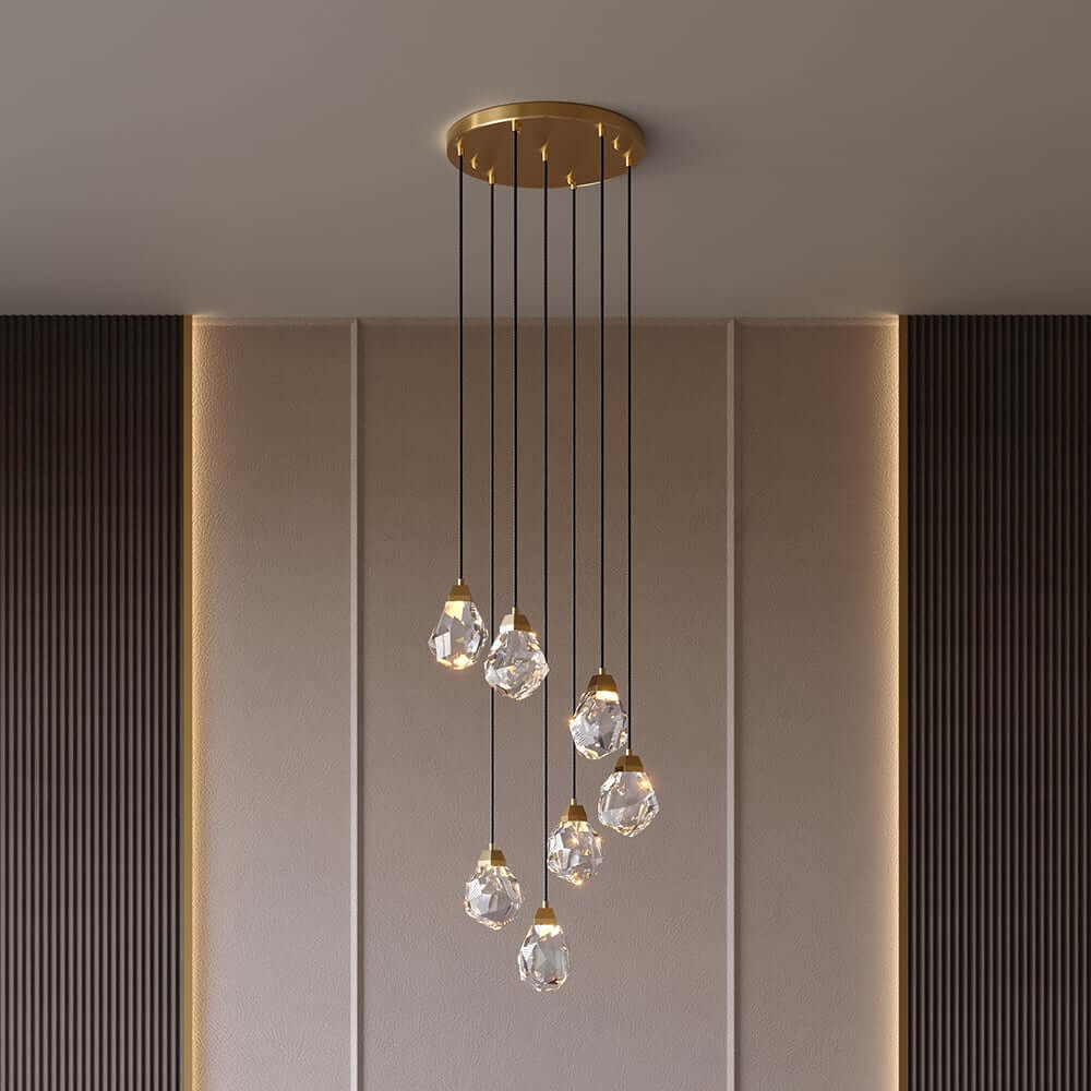 7-Tier Asymmetrical Crystal Chandelier in Gold with LED Lighting