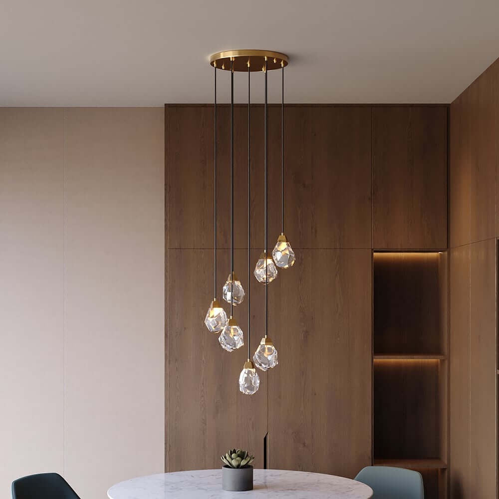 7-Tier Asymmetrical Crystal Chandelier in Gold with LED Lighting