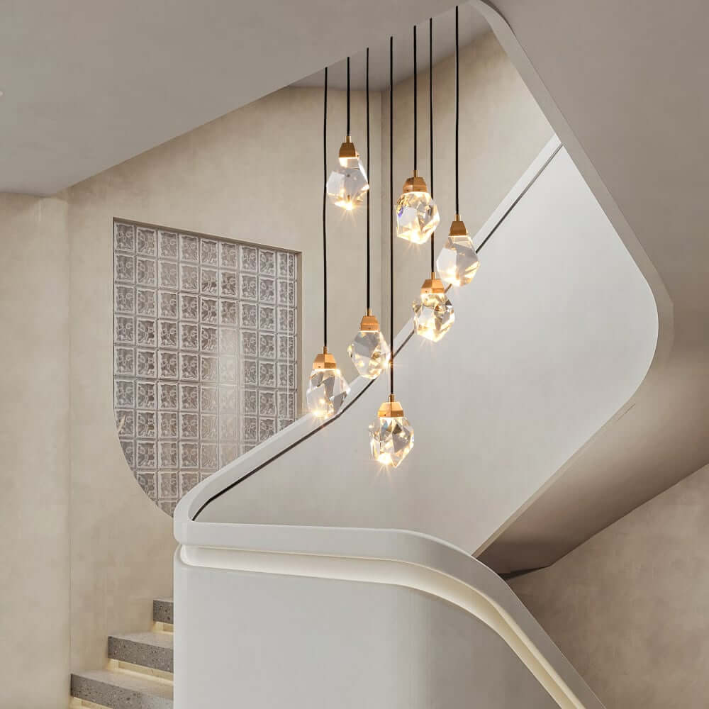 7-Tier Asymmetrical Crystal Chandelier in Gold with LED Lighting