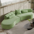 Modern green curved velvet sectional sofa with pillows, 4-seater upholstered couch, 109 inches long