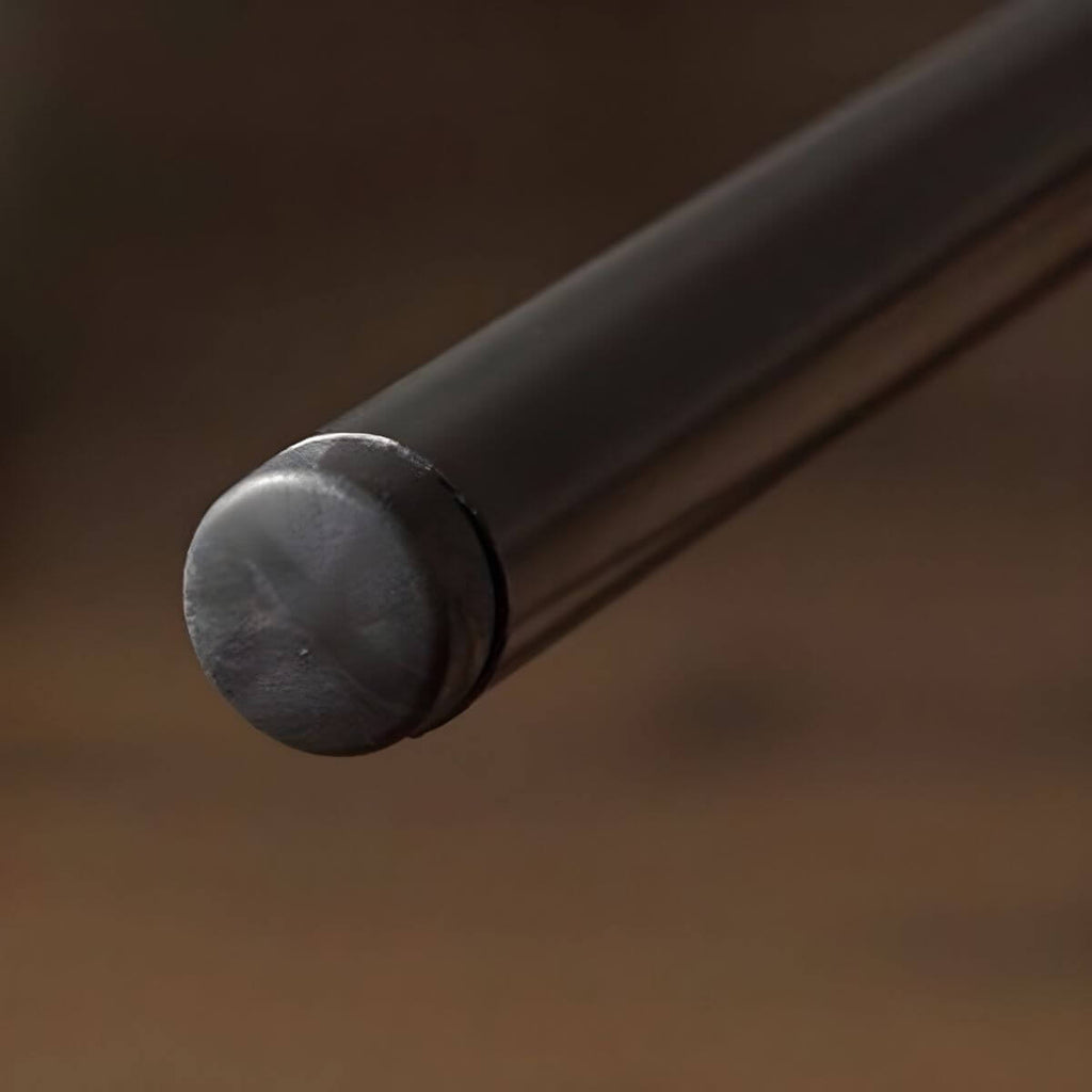 Mid century modern 2-seater sofa with black metal frame and solid wood arms