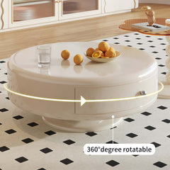 Round Rotating Nesting Coffee Table Set of 2 Tea Glass Side Table with 2 Drawers