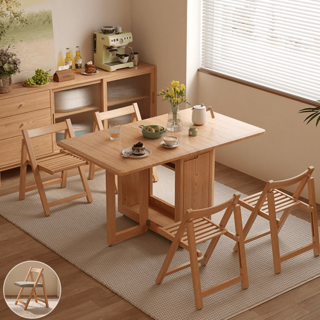 Folding dining table with storage, space-saving and multi-purpose design for small spaces