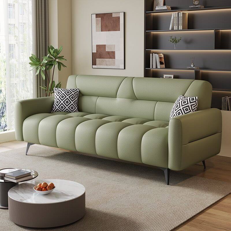 Synthetic Leather Arm-Included Light Green Standard Sofa, Green, Sponge, 83"L x 28"W x 33"H