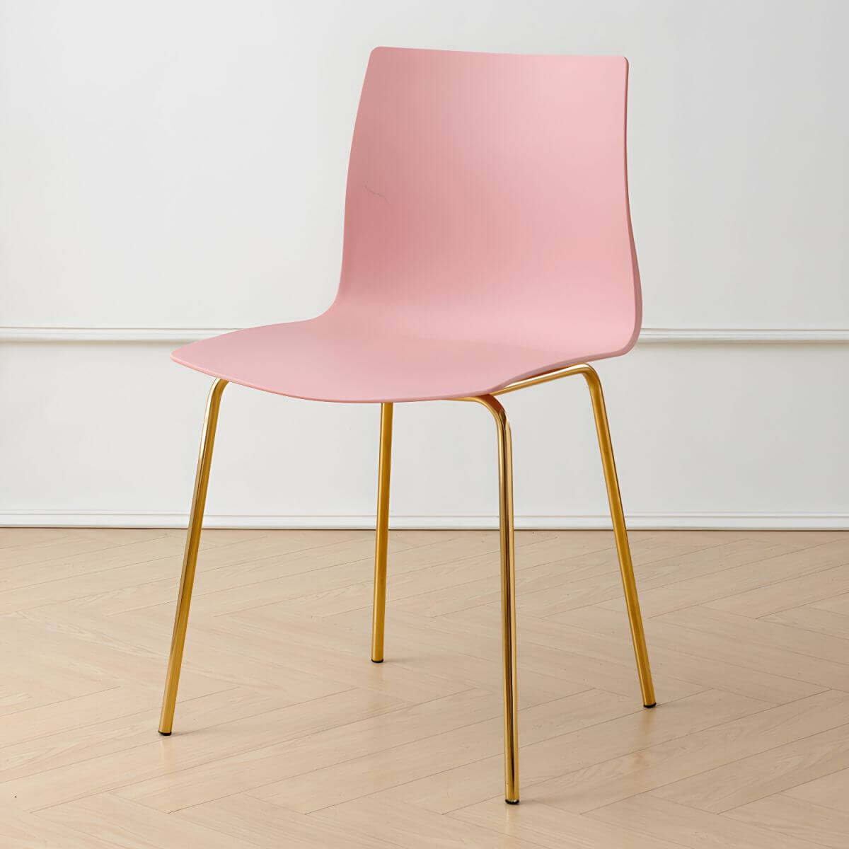 Modern plastic and acrylic side chair with metal legs, ideal for kitchen and dining rooms