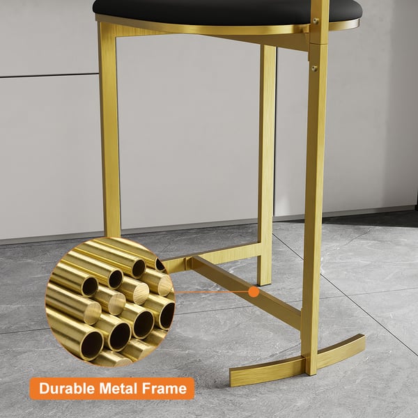 Set of four modern black PU leather counter stools with backrest for kitchen or breakfast bar